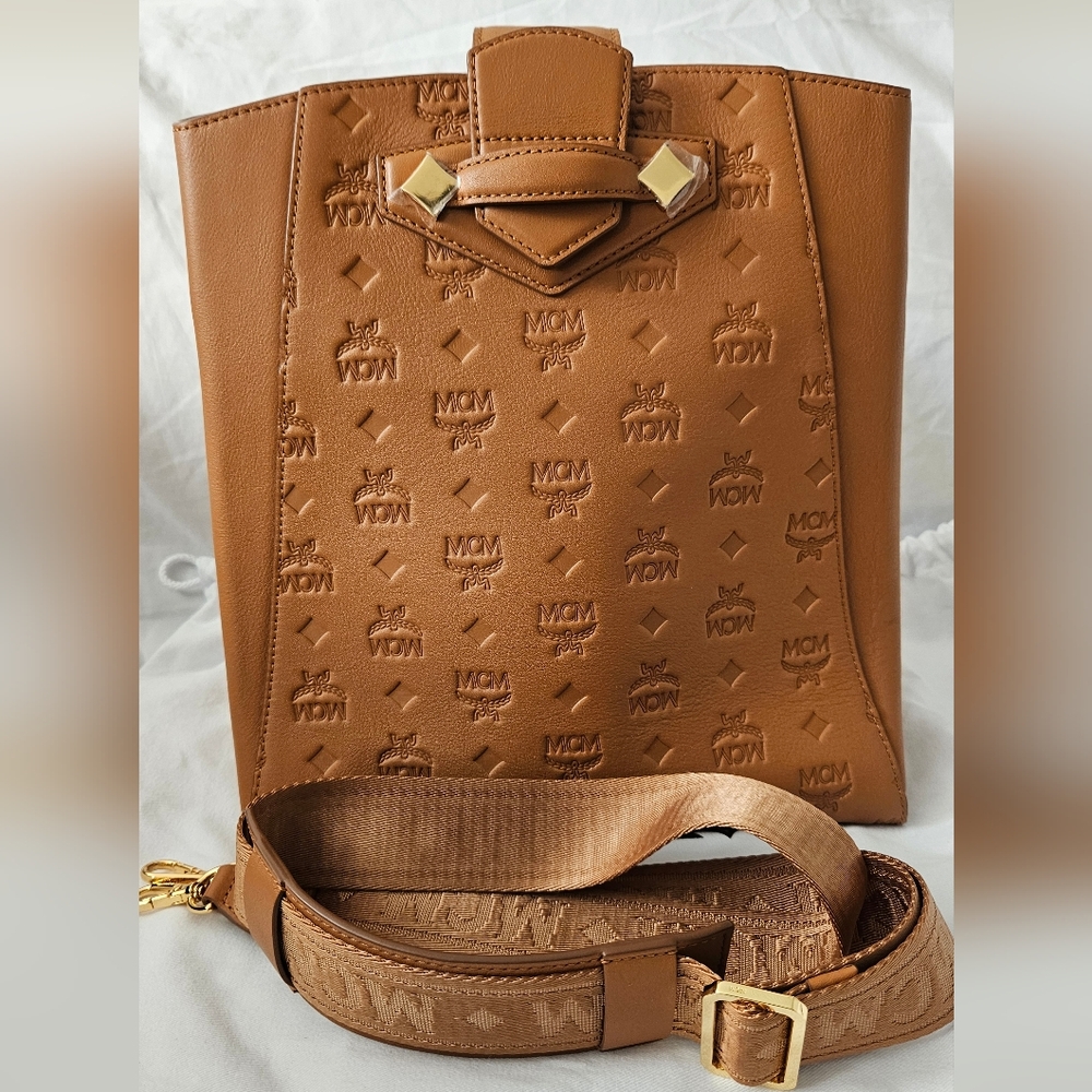 MCM Calfskin Ottomar Monogram Essential Bucket Bag